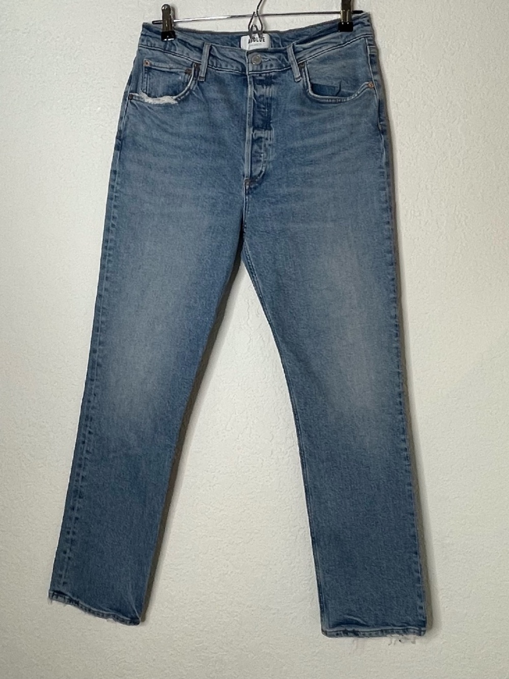 AGOLDE Riley Long womens Jeans Size 29 Blue Distressed Button Fly